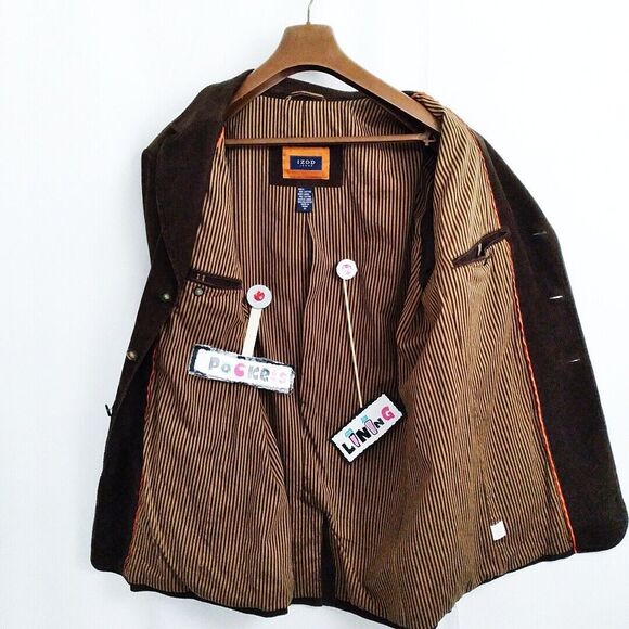 Izod Mens Logo Chocolate Brown Relaxed-Fit Corduroy Sport Coat Blazer XL - Picture 11 of 16